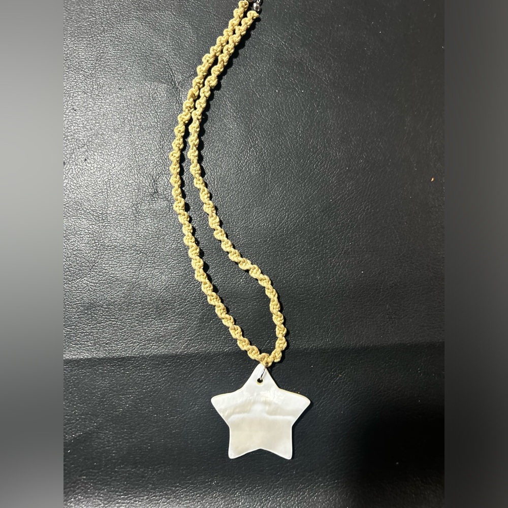 Vintage Mother of Pearl Boho Hemp Cord Necklace – Star Pendant, Unique pearl